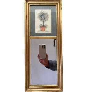 Vintage Mary Hughes Mirror Gold Frame Botanical Watercolor Wall Art Decor